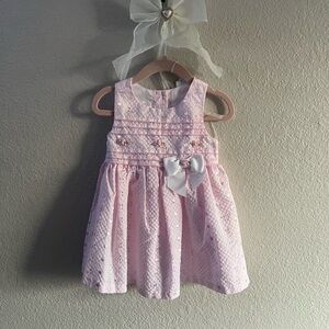 Toddler Girl Pink And White Dress With Bow